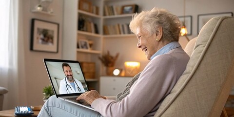 Ältere Dame spricht online mit einem Arzt
