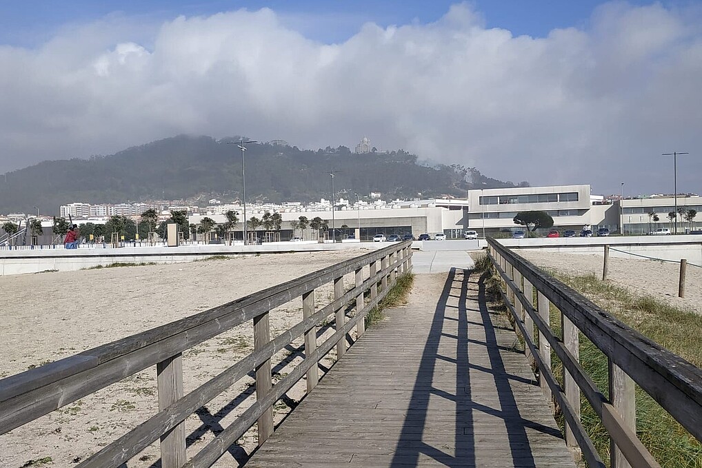 Strand mit Holzsteg