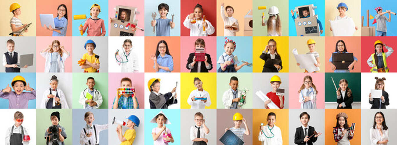 Viele Bilder von Kindern, die Berufe darstellen